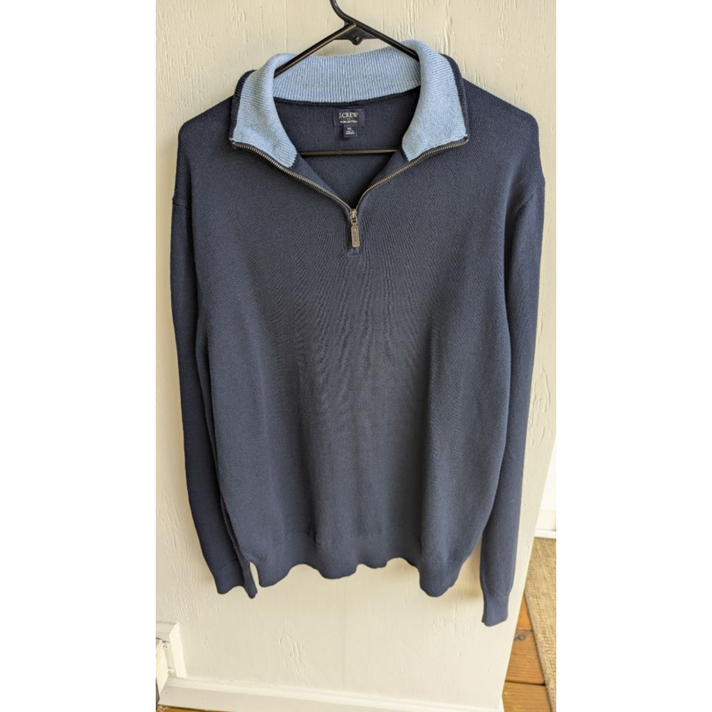 Men's J.Crew XL Navy Blue Light Blue Quarter-Zip Sweater